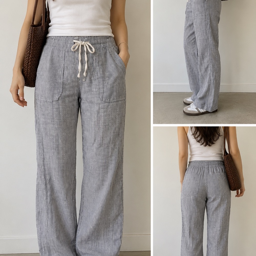 Athleta 100% linen Wide-Leg Drawstring Pants